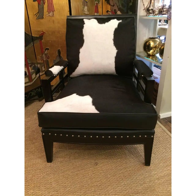 Black And White Leather And Cowhide Club Chair Ottoman Chairish