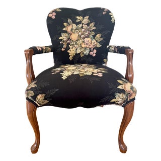 Late 20th Century French Louis XV Style Bergere Chair Upholstered in Pomegranate and Floral Fabric For Sale