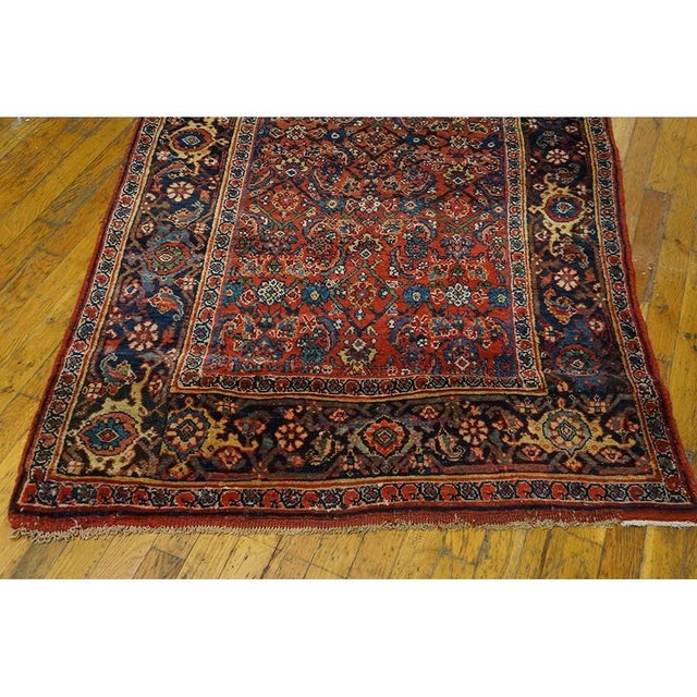 Persian 1890s Traditional Red Field Antique Shah Abbas Bidjar Hallway Runner Rug For Sale - Image 3 of 8