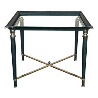 Mid Century Modern Coffee Table in Green Iron with Bronze and Brass Details For Sale