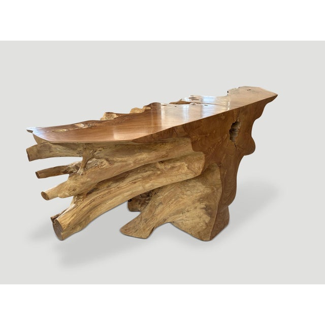 Andrianna Shamaris Sculptural Teak Wood Console Table For Sale - Image 4 of 6