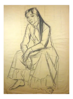 Young Woman Sitting - Charcoal Drawing by Gio Colucci - 20th Century Mid 1900