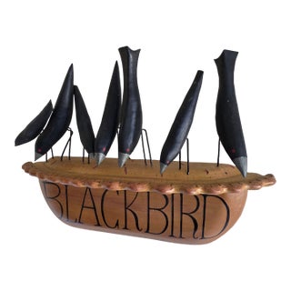 Folk Art Black Bird Pie Wall Sculpture For Sale