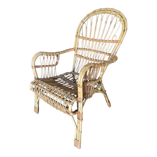 Restored Franco Albini Style Stick Reed Rattan Lounge Chair For Sale