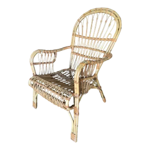 Restored Franco Albini Style Stick Reed Rattan Lounge Chair
