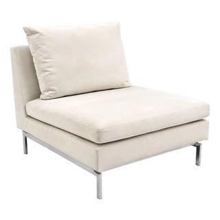 Ligne Roset White Suede Lounge Chair Chrome Modern Designer Accent Chair For Sale