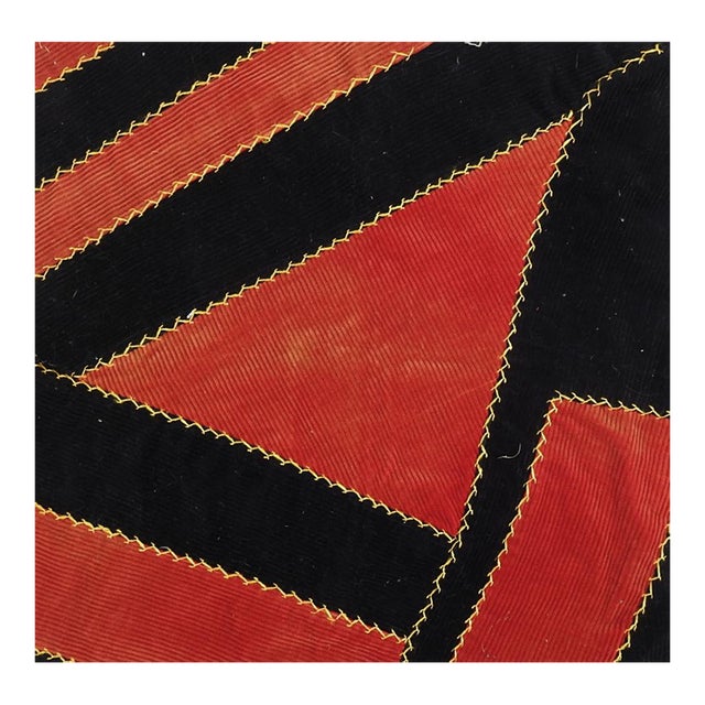Early 20th Century Abstract Black and Brick Red Pieced Corduroy Remnant For Sale