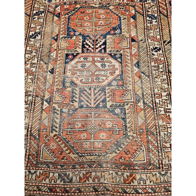 19th Century Antique Caucasian Shirvan Area Rug, Wool Pile, Geometric Pattern, 1880s, 4' x 5' For Sale - Image 5 of 18