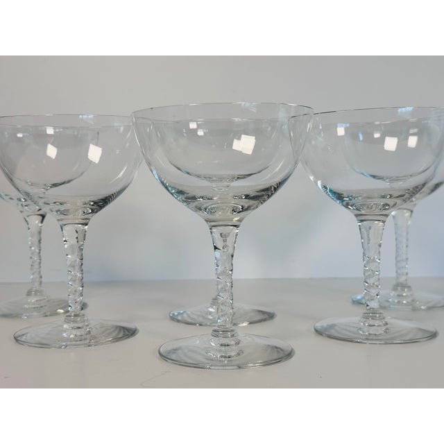 Vintage 1960s Twist Stem Glass Coupes by Seneca, Set of 6 For Sale - Image 4 of 6