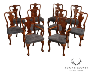Georgian Style Set of Ten Carved Burlwood Dining Chairs