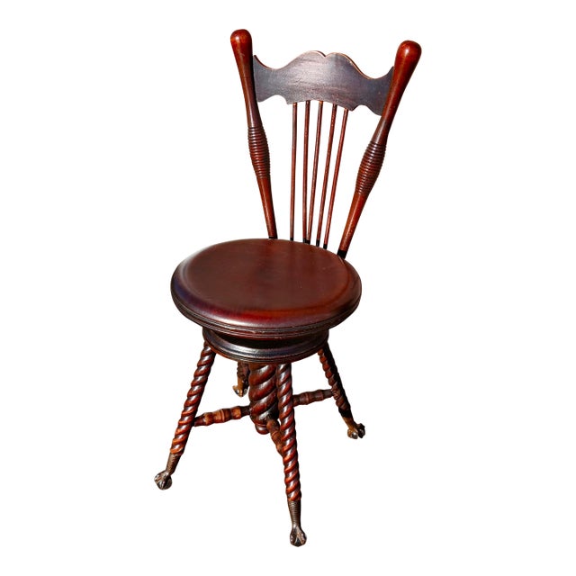 1890s Antique Quarter Sawn Oak High Back Organ Stool With Claw Feet Chase Parker Meriden For Sale