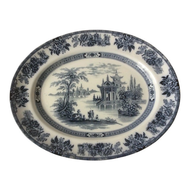 Blue & White Chinoiserie Platter For Sale