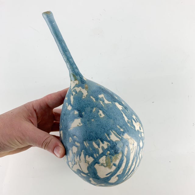 Ceramic Vintage Ooak Funky Skinny Neck Drippy Glaze Studio Art Pottery Vase Signed MCM For Sale - Image 7 of 7