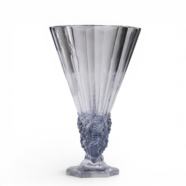 René Lalique René Lalique 1931 Faune Vase in Clear Crystal With Blue Patina For Sale - Image 4 of 9
