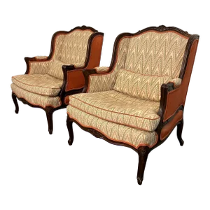 Pair of Antique Wing Back Club Chairs French Provincial