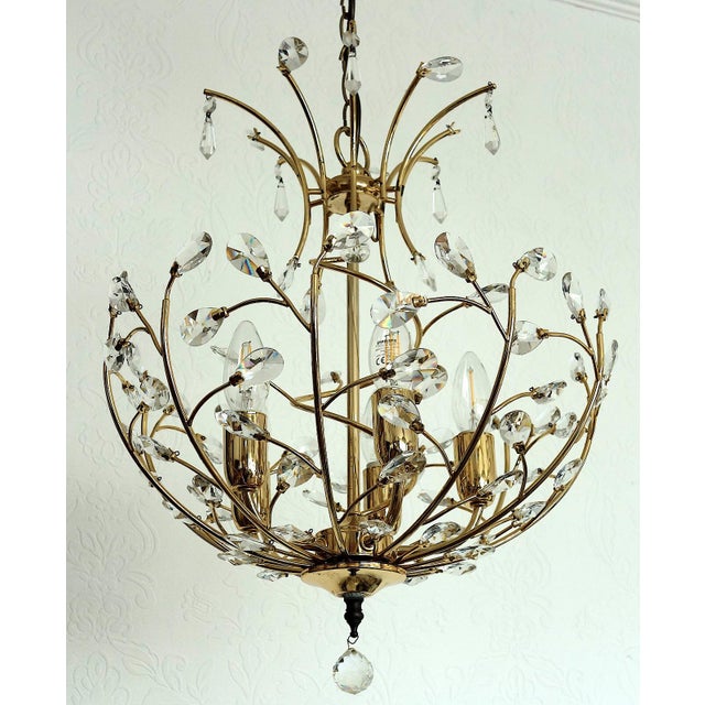Brass and Lead Crystal 5-Light Chandelier, 1970s For Sale - Image 11 of 12