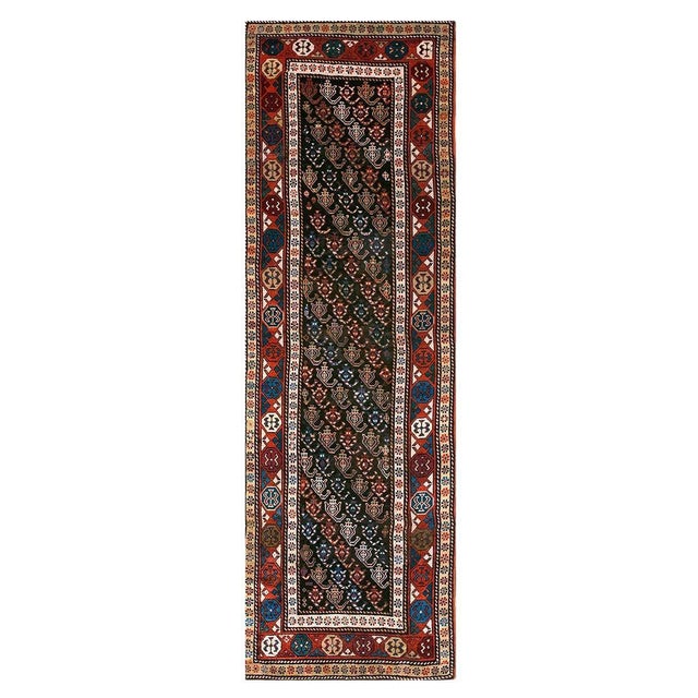 1900s Blue Navy Geometric Tribal Caucasian Moghan Runner Rug 3' X 9'6" Handknotted Wool Carpet For Sale - Image 15 of 18