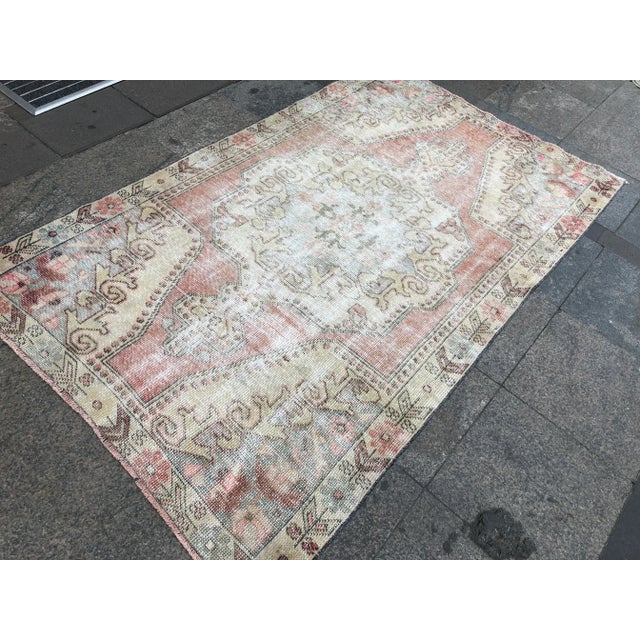 1960s Vintage Turkish Oushak Rug - 4′2″ × 6′8″ For Sale - Image 6 of 9