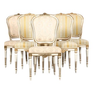 Swedish Gustavian White Padded Back Dining Chairs, 1900s, Set of 6 For Sale