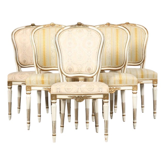 Swedish Gustavian White Padded Back Dining Chairs, 1900s, Set of 6 For Sale