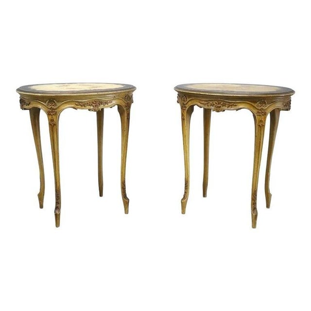 French Pair of Antique Grand Rapids French Hand Painted Oval Side Tables For Sale - Image 3 of 18