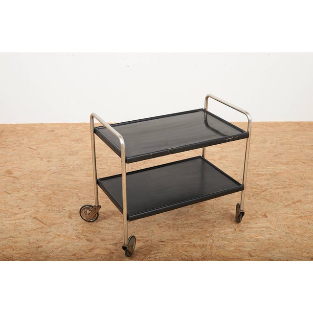 Black Servierboy in Chrome-Plated Steel Tubing, Casters, and Wood from Ebo AG, 1954 For Sale - Image 8 of 9