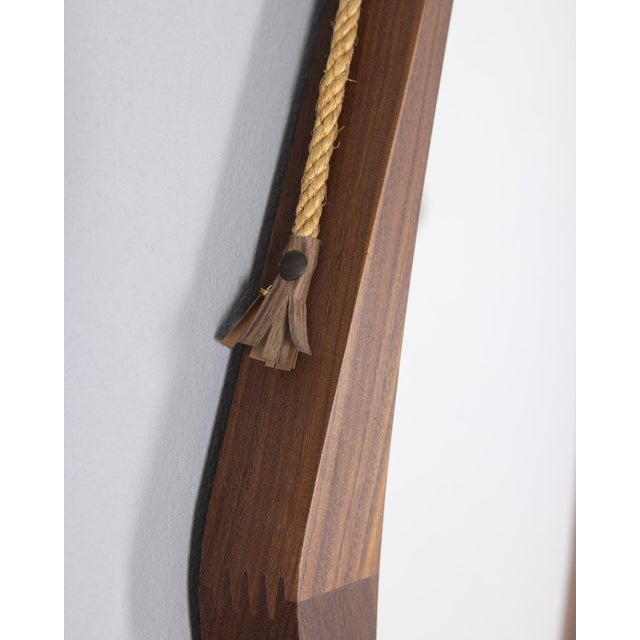 Brown Italian Oval Wall Mirror in Wood, 1960s For Sale - Image 8 of 9