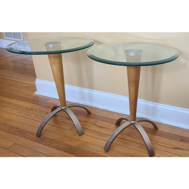 Mid-Century Modern Pair Mid Century Modern Maple and Glass End Table For Sale - Image 3 of 3