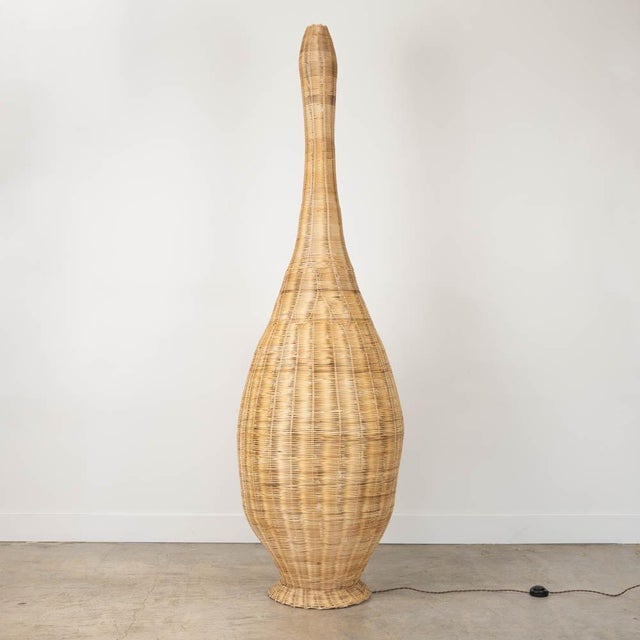 1980s Extra Large 1980s Sculptural Wicker Floor Lamp, France For Sale - Image 5 of 10