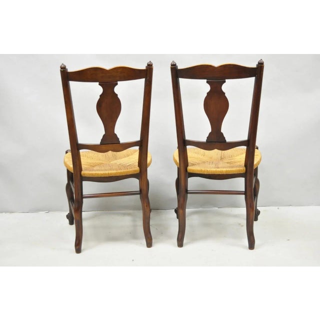 Antique William & Mary Style Carved Walnut Rose Rush Seat Side Chairs - A Pair For Sale - Image 9 of 11