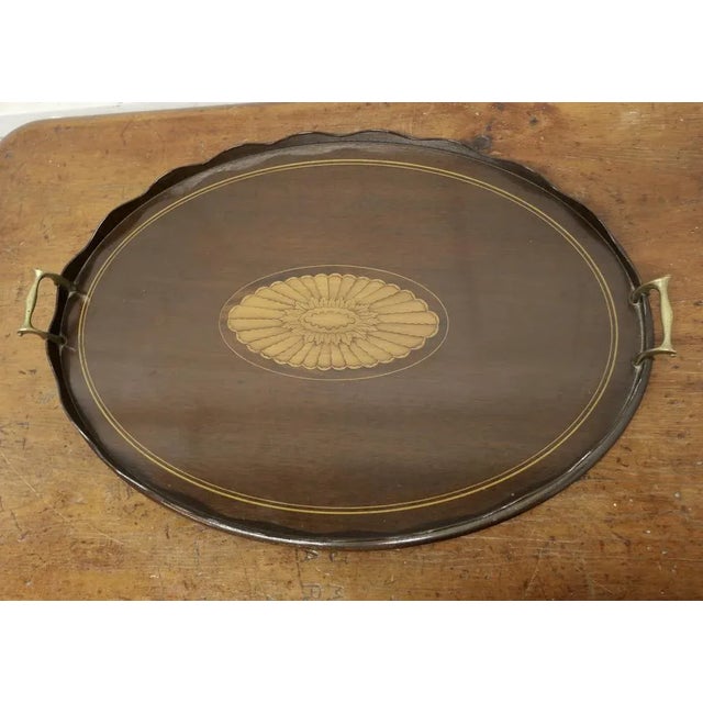 Large Oval Sheraton Style Tray. This is a superb quality piece The tray is oval and decorated in the Sheraton style with a...