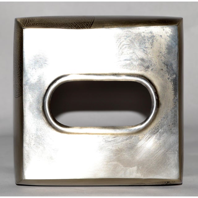 20th Century Embossed Handmade Silver Steel Tissue Box Cover Arts & Crafts For Sale - Image 13 of 16