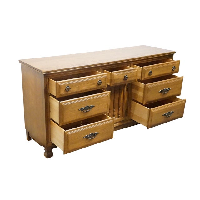 Sumter Cabinet Co. Solid Oak Mediterranean Style 63" Triple Dresser For Sale - Image 9 of 15