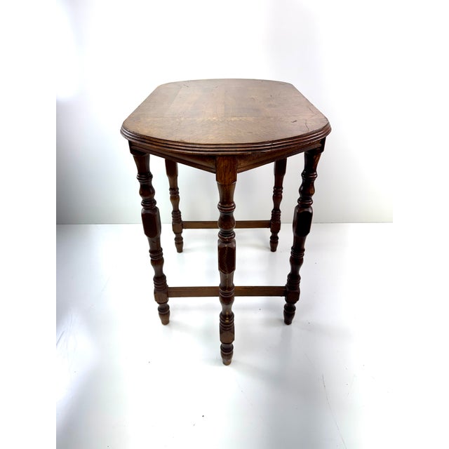 Vintage English Oak Oval Occasional Side Table | Jacobean Revival Turned Leg Side Table For Sale - Image 9 of 10