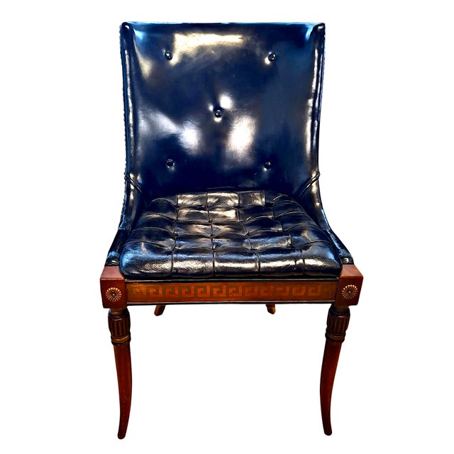 On offer is a handsome Barnard & Simonds Co. upholstered side chair with a curved "scoop" or "gondole" back flowing with a...