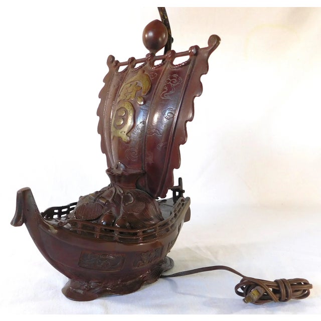 Vintage Mid Century Cast Iron Pirate Ship Table Lamp For Sale In West Palm - Image 6 of 12