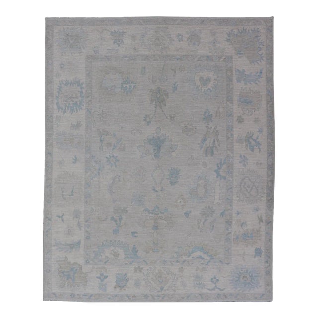 Keivan Woven Arts Modern Oushak With Light Silver-Gray 9' X 12' For Sale