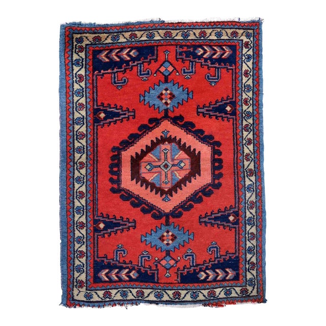 1970s Handmade Vintage Persian Hamadan Rug 3.5' X 4.8' For Sale