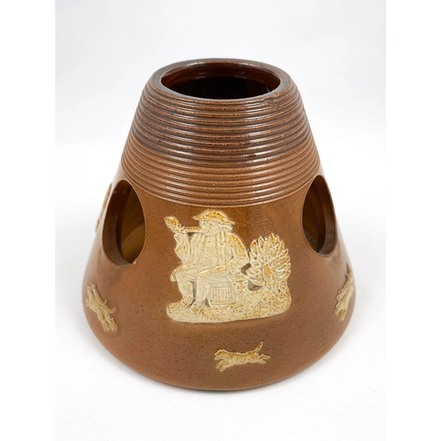 French Country Antique Royal Doulton Harvest Stoneware Match Striker – Drinking & Smoking Men With Dogs, English Country Ceramic Tobacciana For Sale - Image 3 of 6