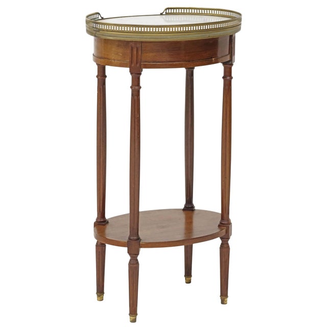 French Louis XVI Style Marble Top Mahogany Side Table With Brass Gallery, C. 1920s For Sale - Image 4 of 4