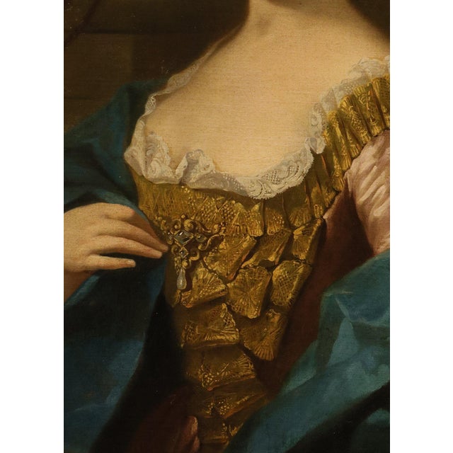 Follower of Jean-Baptiste Van Loo, Portrait of a Lady, 1730, Oil on Canvas, Framed For Sale - Image 7 of 14