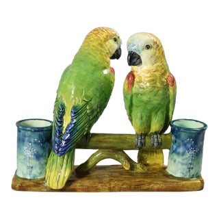 Rare Delphin Massier Parrots Figural Vase For Sale