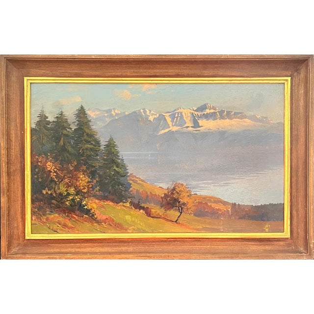 Charles Parisod, Lake and Mountains, 1925, Oil on Wood Panel For Sale - Image 7 of 13