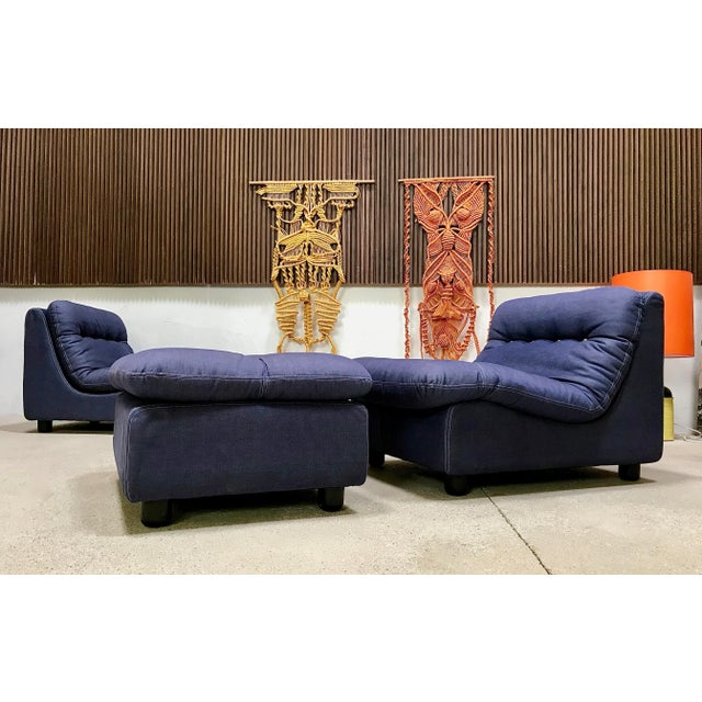 This set of comfortable modular lounge chairs and ottoman was manufactured in Germany during the 1960s. It is upholstered...