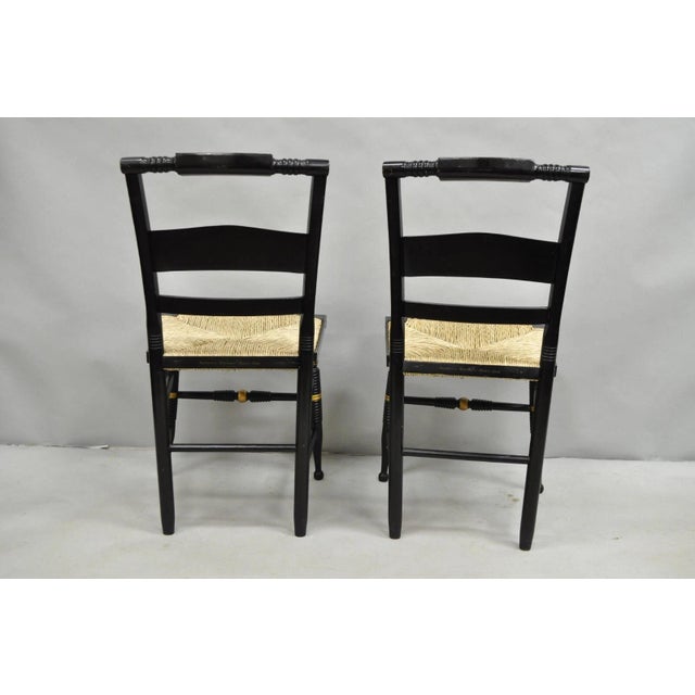 Wood Mid 20th Century Vintage Nichols & Stone Hitchcock Harvest Stencil Painted Black Side Chair Pair For Sale - Image 7 of 12