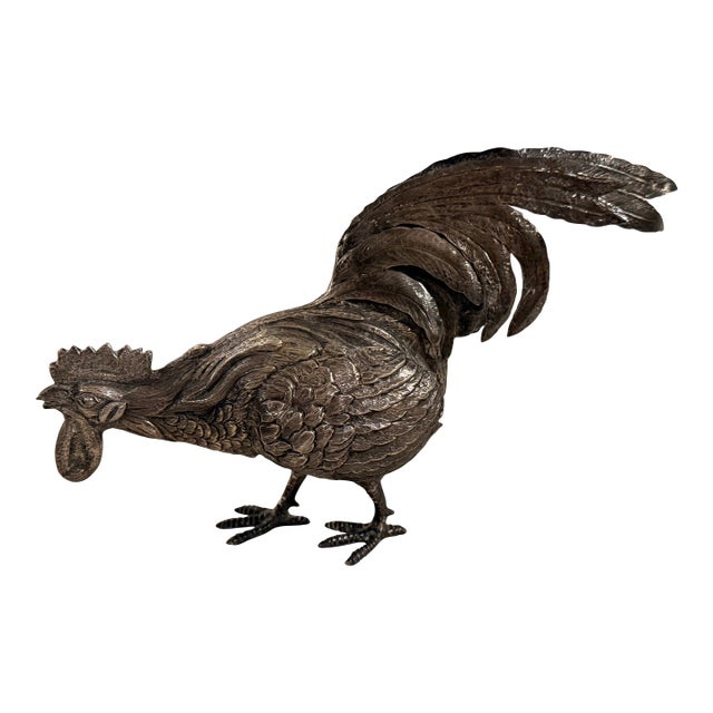 Mid-20th Century Spanish 915 Silver Chicken Figurine With Detailed Feather Work For Sale