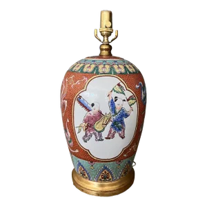 Early 20th Century Chinese Children Famille Rose Porcelain Table Lamp