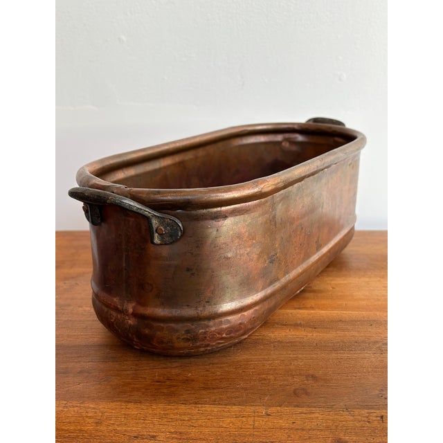 Long Rustic Copper Planter Cachepot With Handles For Sale - Image 6 of 9