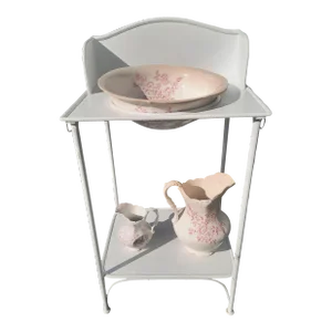 Victorian Iron Washstand With Wash Bowl and Pitchers Set, Circa 1890s