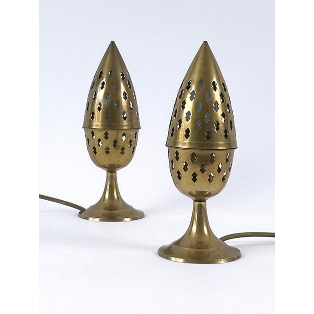 Metal Perforated Brass Bedside Table Lamps, Sweden, 1960s, Set of 2 For Sale - Image 7 of 18